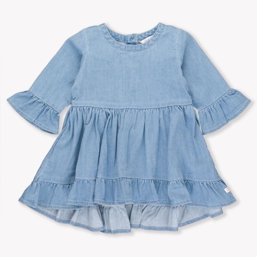 RuffleButts‎ Toddler Girl Stretch Denim High-Low Ruffle Tunic 👧